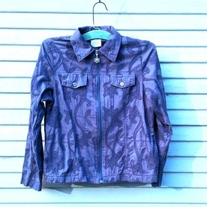 Embroidered zip front jacket